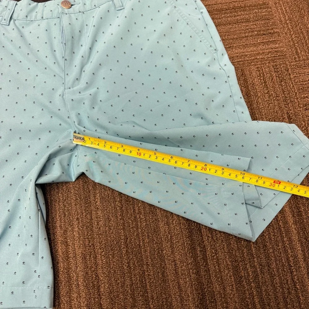 Adidas Light Blue Men's Flat Front Gold Shorts with Speckled Navy Blue Dots
